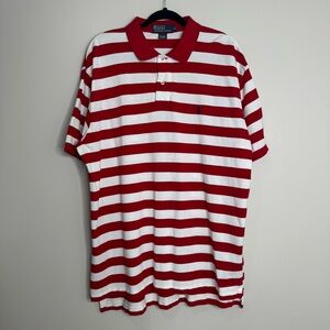 Polo Ralph Lauren‎ Vintage Red White Striped Cotton Short Sleeve Polo Shirt XL